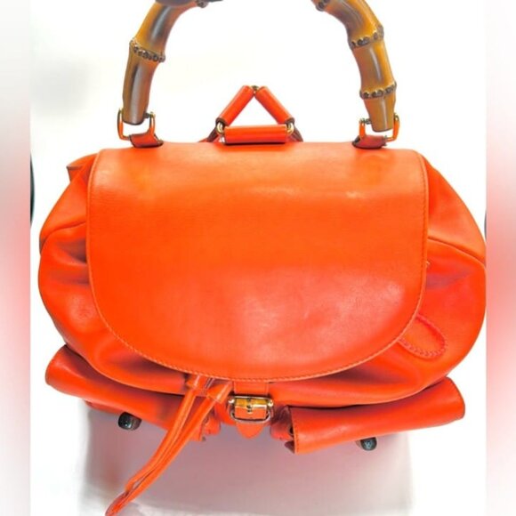 GUCCI Bamboo Backpack - Orange Leather Drawstring - Picture 5 of 15